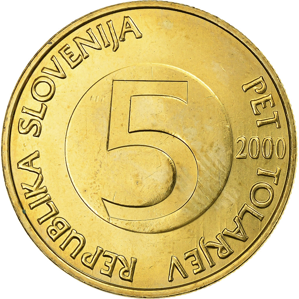 Slovenia, 5 Tolarjev, 2000, Nickel-brass, MS(60-62), KM:6