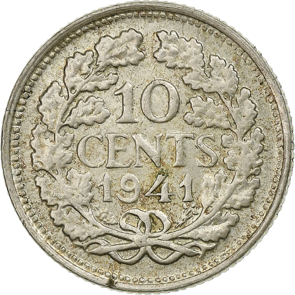 Netherlands, Wilhelmina I, 10 Cents, 1941, Silver, EF(40-45), KM:163