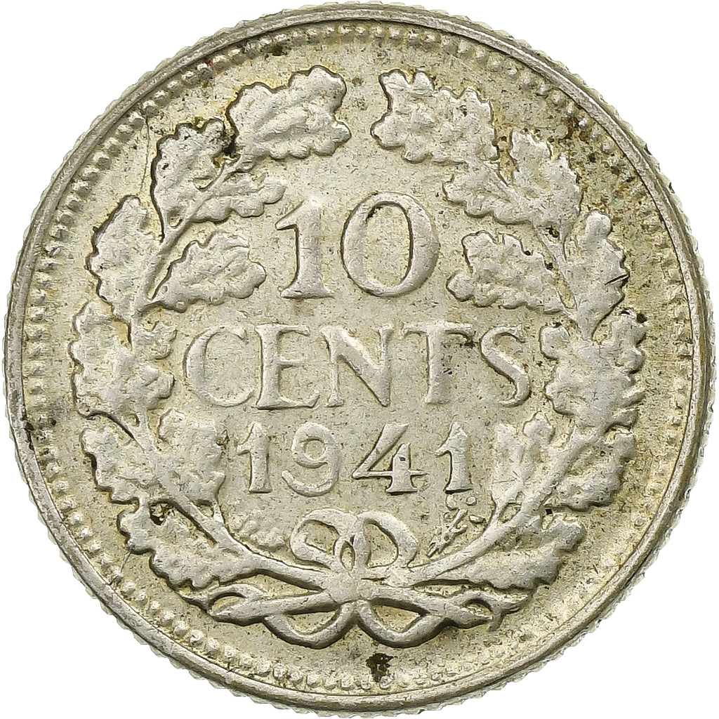 Países Baixos, Wilhelmina I, 10 Cents, 1941, Prata, VF(30-35), KM:163