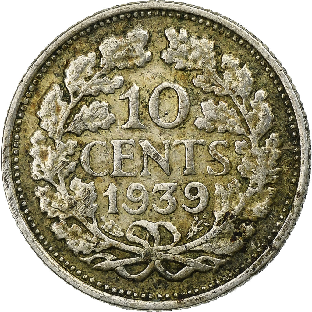 Pays-Bas, Wilhelmina I, 10 Cents, 1939, Argent, TB, KM:163