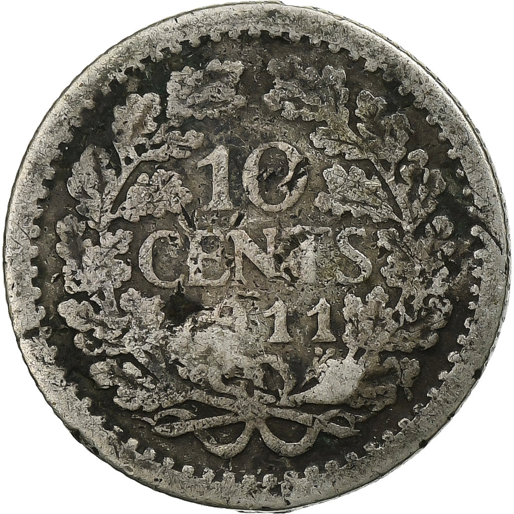 Pays-Bas, Wilhelmina I, 10 Cents, 1911, Argent, B+, KM:145