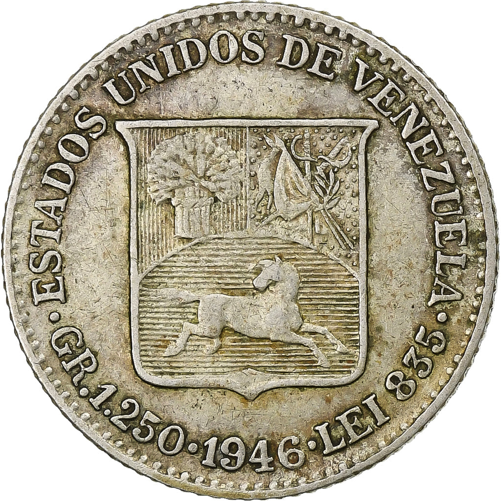 Venezuela, 25 Centimos, 1946, Zilver, ZF, KM:20