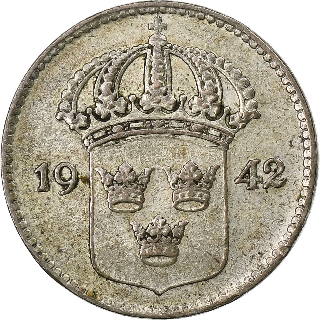 Sweden, Gustaf V, 10 Öre, 1942, Silver, EF(40-45), KM:780