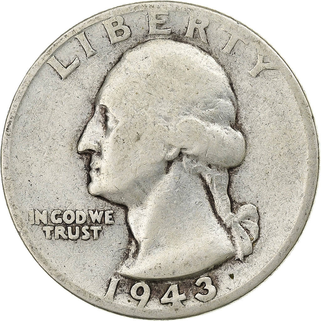 États-Unis, Quarter, Washington Quarter, 1943, Philadelphie, Argent, TB, KM:164