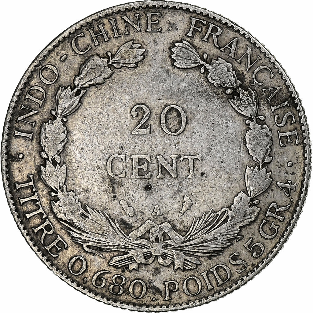 INDOCHINA FRANCESA, 20 Cents, 1930, Paris, Prata, VF(30-35), KM:17.1