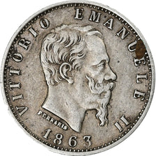 Italia, Vittorio Emanuele II, 20 Centesimi, 1863, Milan, Argento, BB, KM:13.1