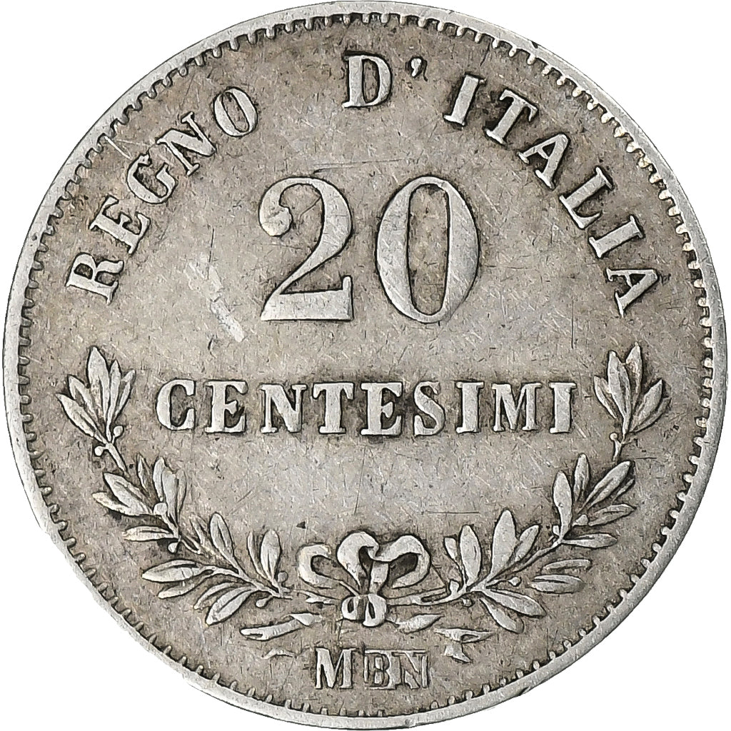 Italia, Vittorio Emanuele II, 20 Centesimi, 1863, Milan, Argento, BB, KM:13.1