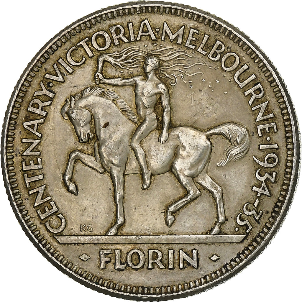 Australia, George V, Florin, 1934-35, Melbourne, Silver, EF(40-45), KM:33