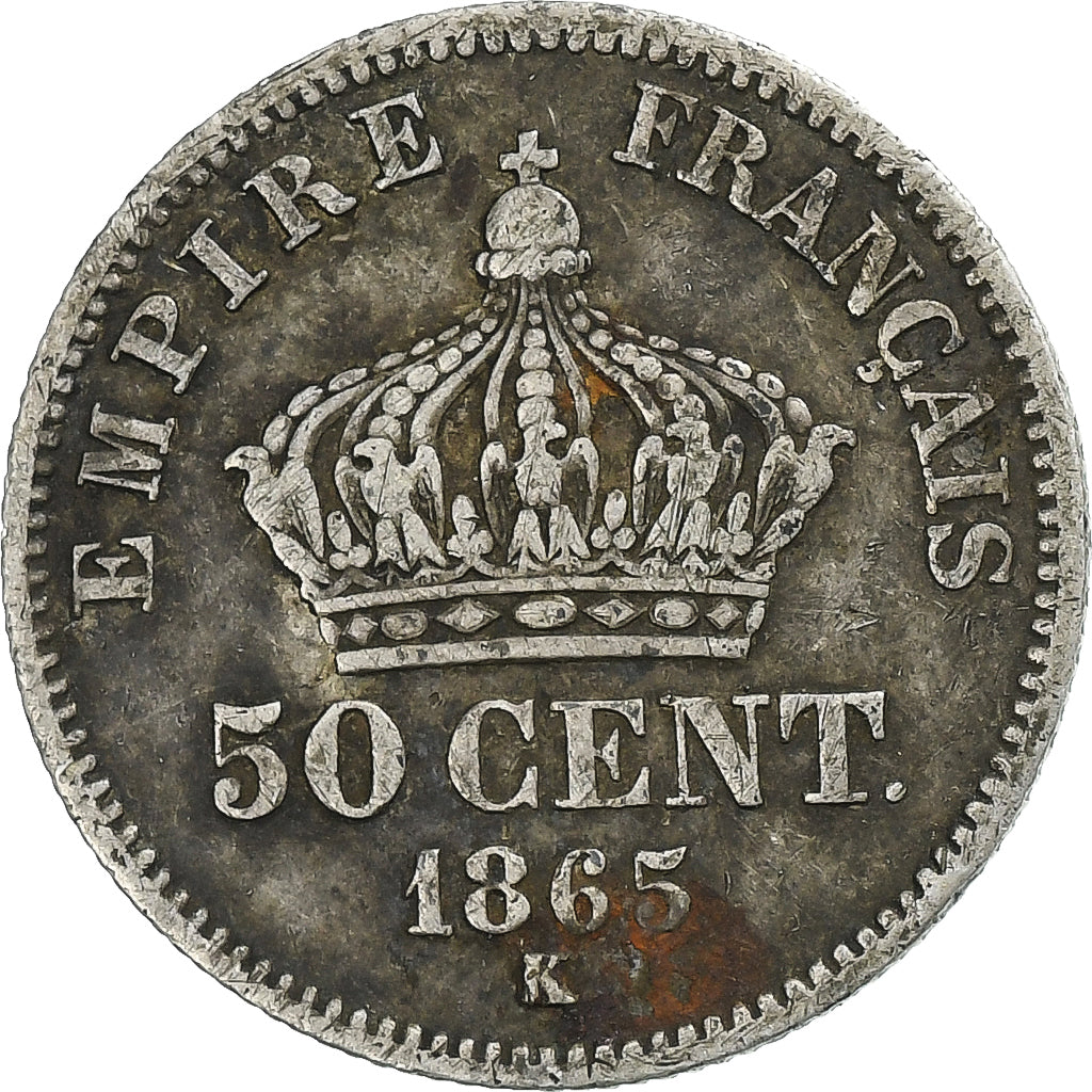 Francja, Napoleon III, 50 Centimes, Napoléon III, 1865, Bordeaux, Srebro