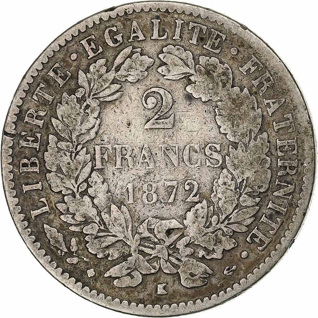 Francia, 2 Francs, Cérès, 1872, Bordeaux, Argento, MB, Le Franc:F.265