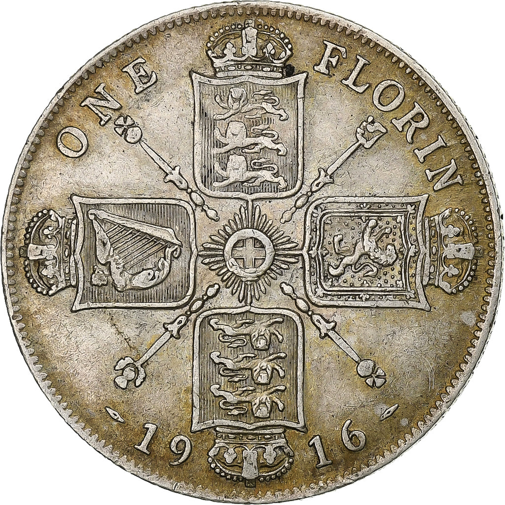 Great Britain, George V, Florin, Two Shillings, 1916, Silver, VF(30-35), KM:817