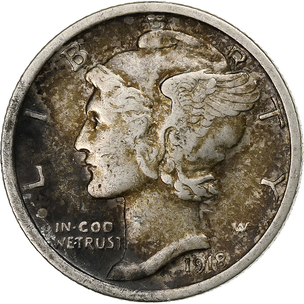 United States, Dime, Mercury Dime, 1918, U.S. Mint, Silver, VF(30-35), KM:140