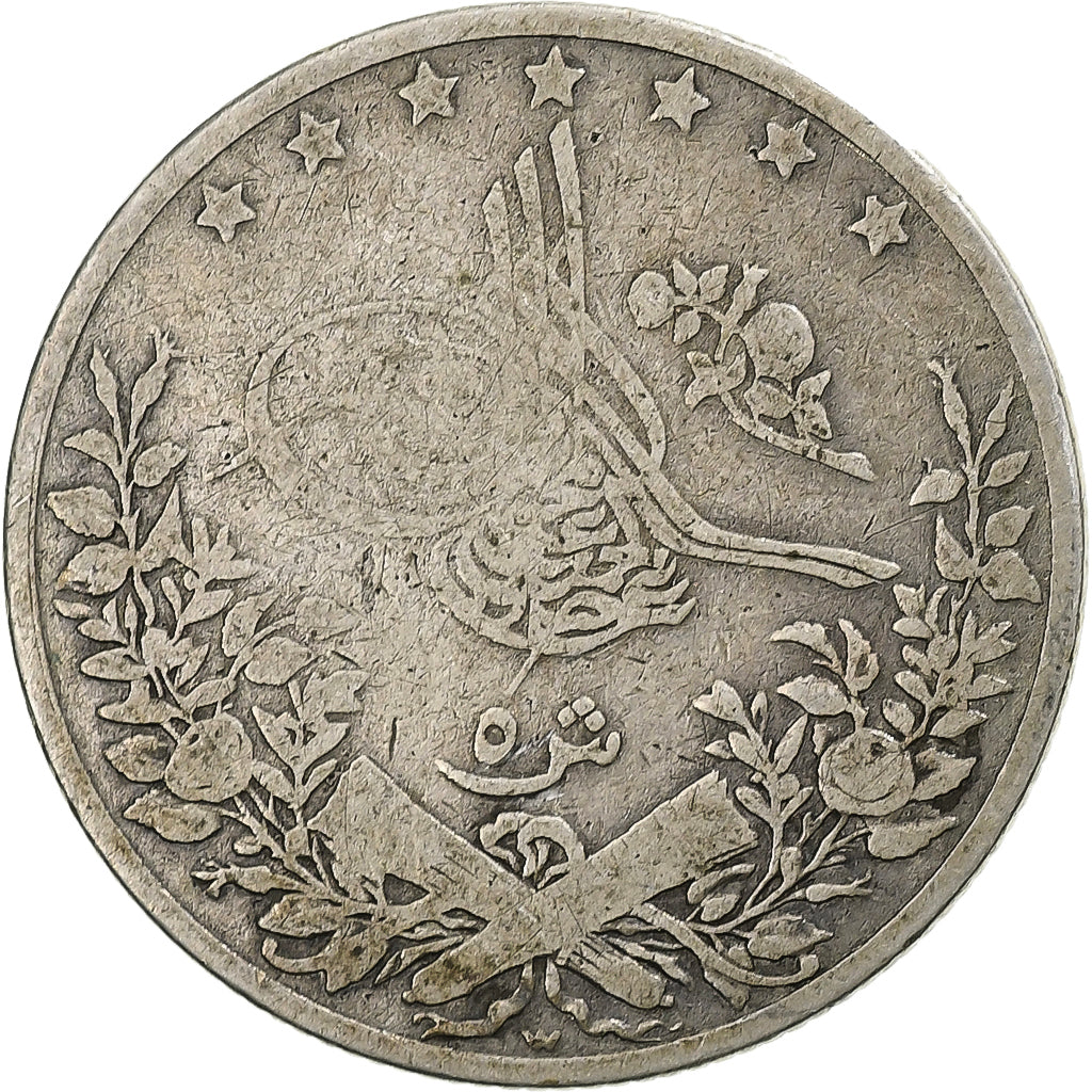Egypt, Abdul Hamid II, 5 Qirsh, 1894/AH1293/20, Berlin, Silver, VF(20-25)