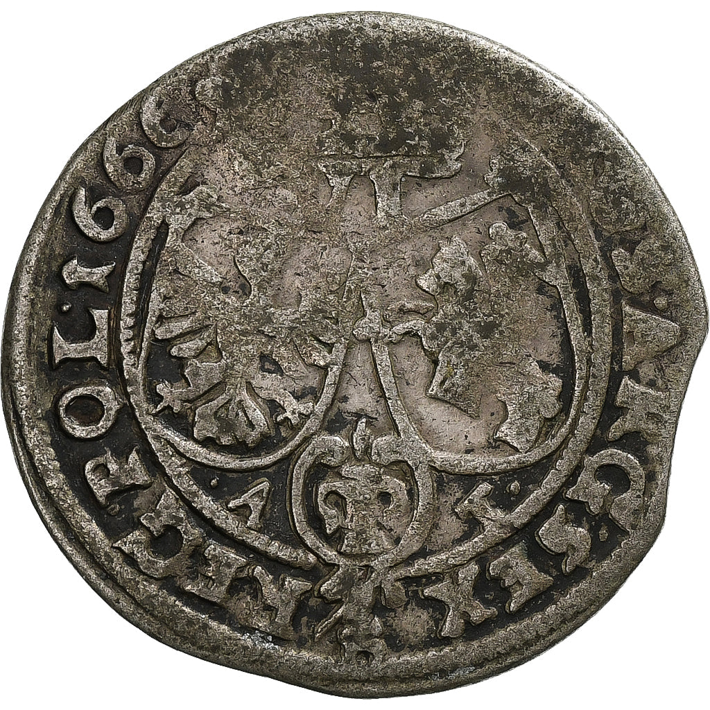 Pologne, Johann Casimir, 6 Groschen, 1666, Cracow, Argent, B+, KM:91