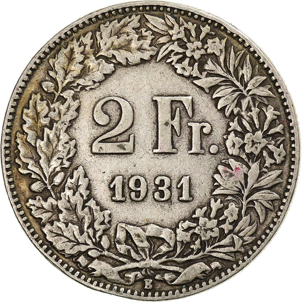 Switzerland, 2 Francs, 1931, Bern, Silver, VF(30-35), KM:21