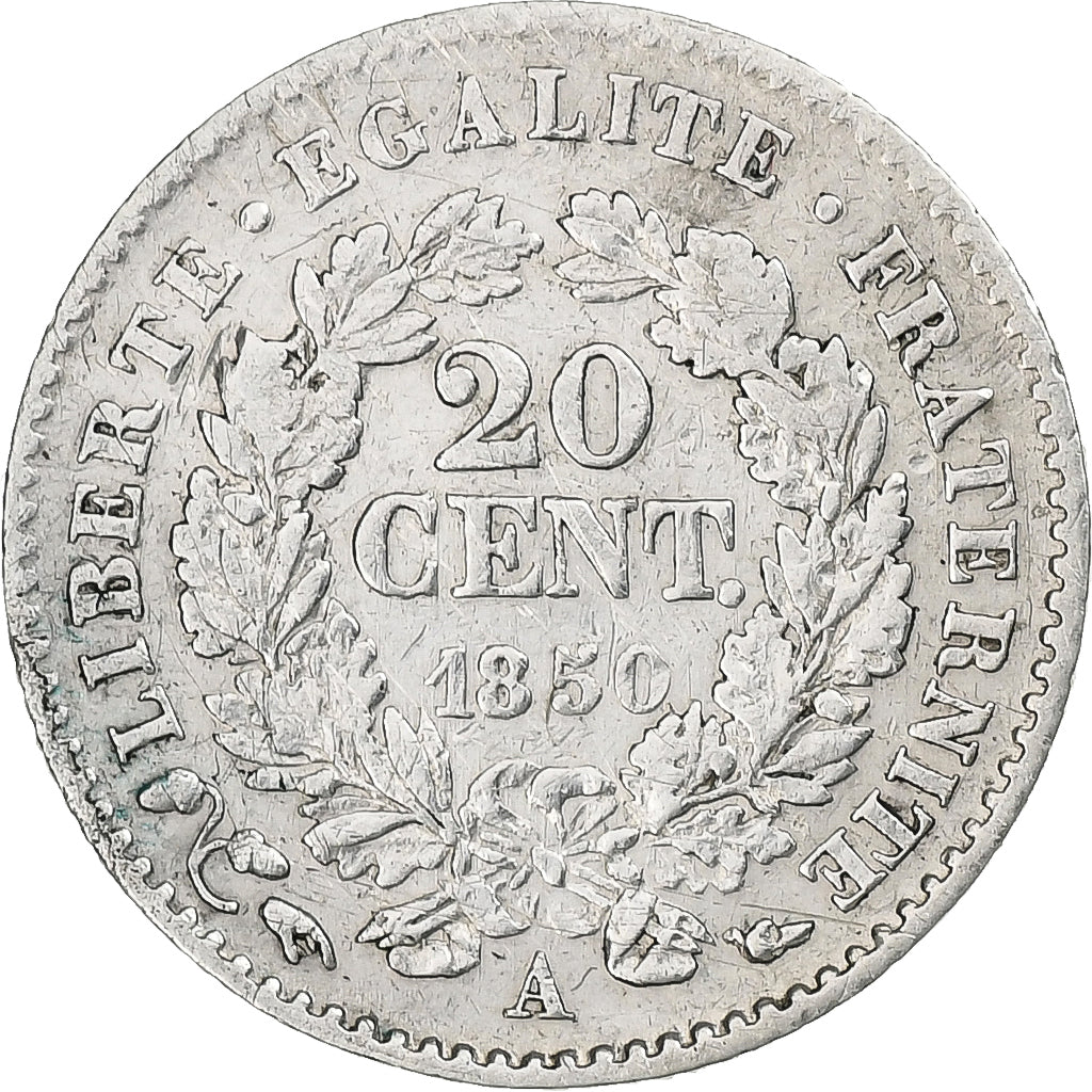 Francja, 20 Centimes, Cérès, 1850, Paris, Srebro, VF(30-35), Le Franc:F.146