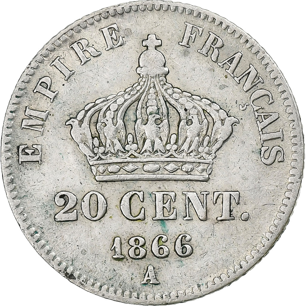 Francja, Napoleon III, 20 Centimes, Napoléon III, 1866, Paris, Srebro
