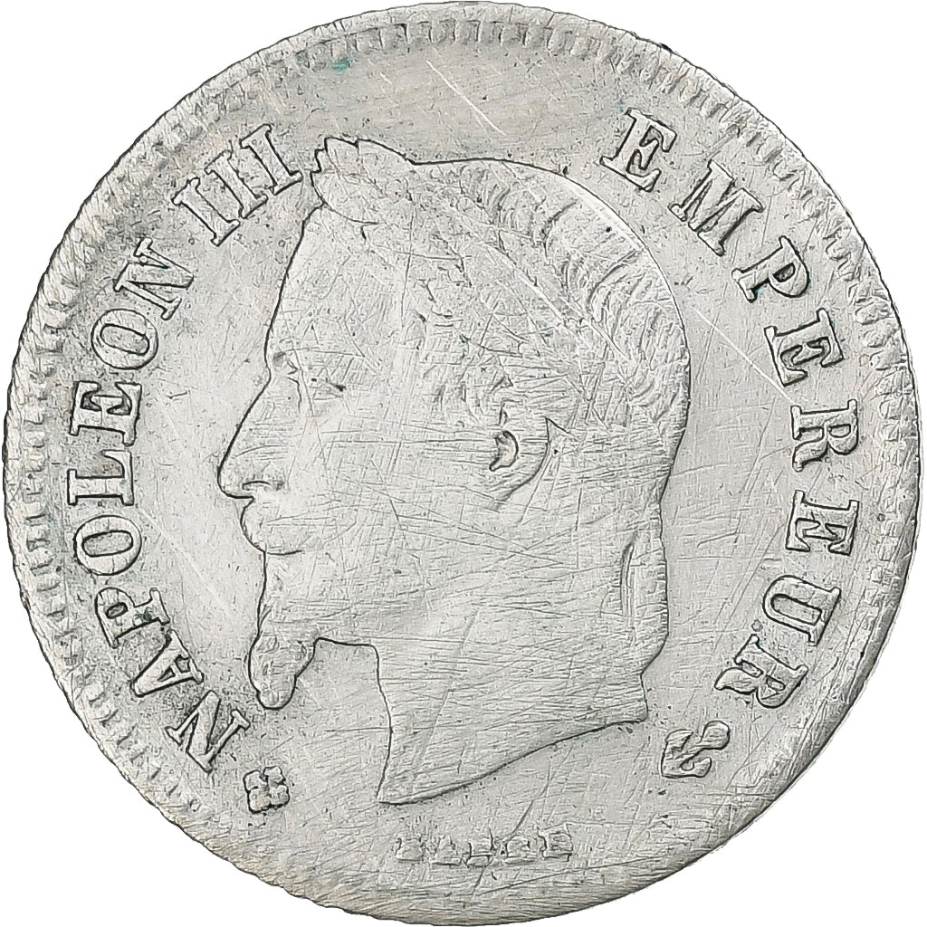 France, Napoleon III, 20 Centimes, Napoléon III, 1866, Strasbourg, Silver