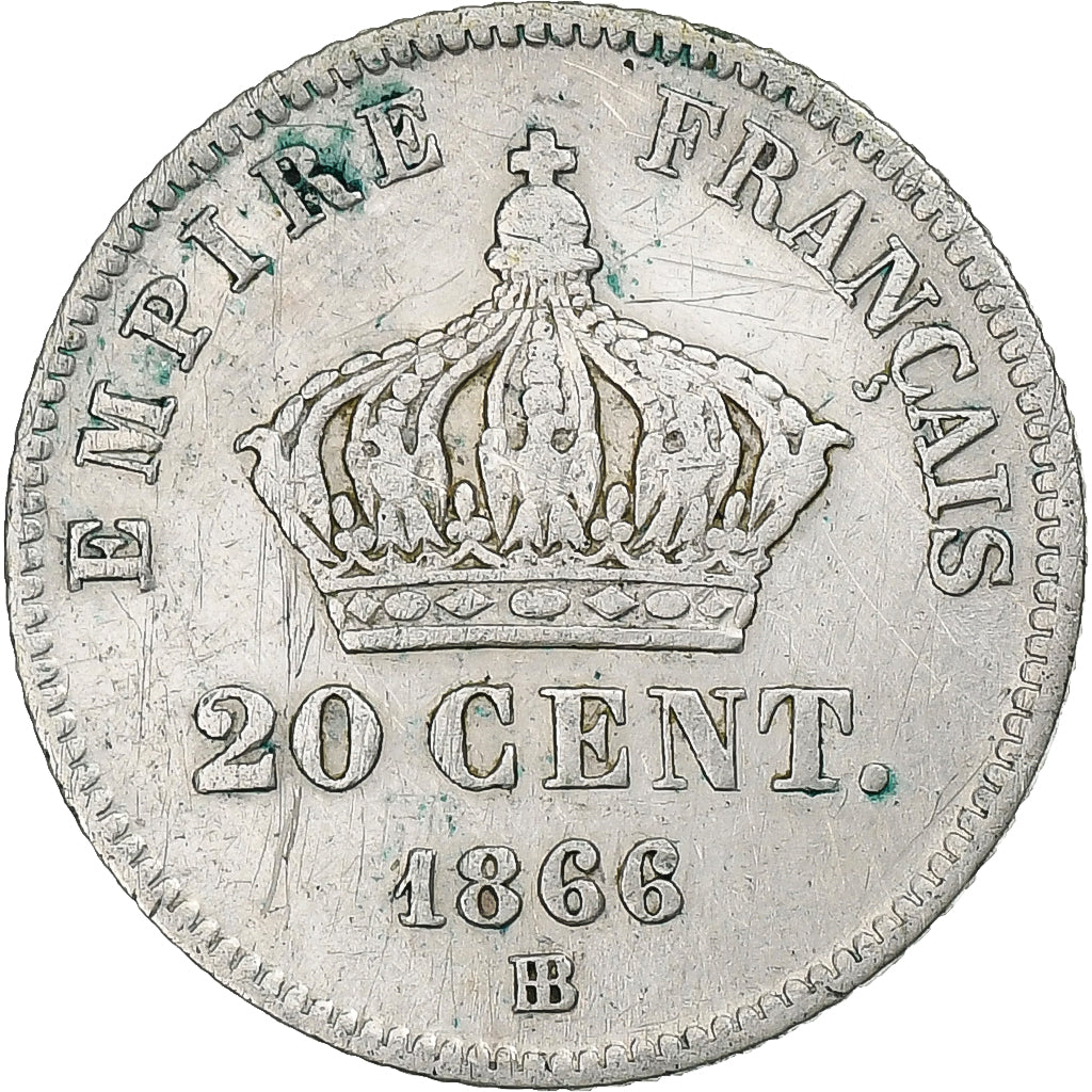 Francja, Napoleon III, 20 Centimes, Napoléon III, 1866, Strasbourg, Srebro