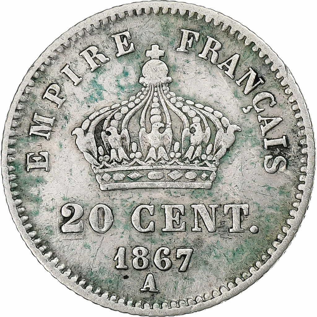 Francja, Napoleon III, 20 Centimes, Napoléon III, 1867, Paris, Srebro
