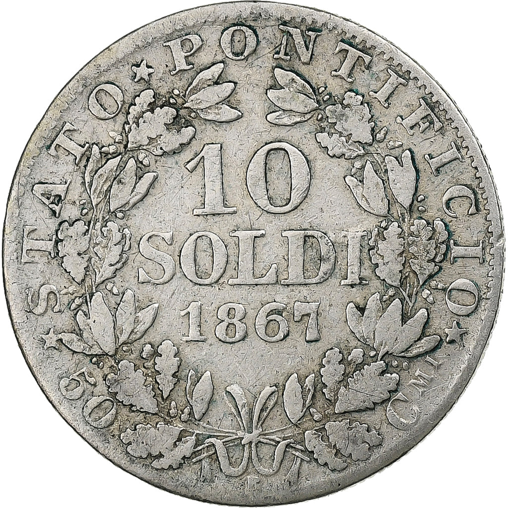 États italiens, PAPAL STATES, Pius IX, 10 Soldi, 50 Centesimi, 1867-XXII
