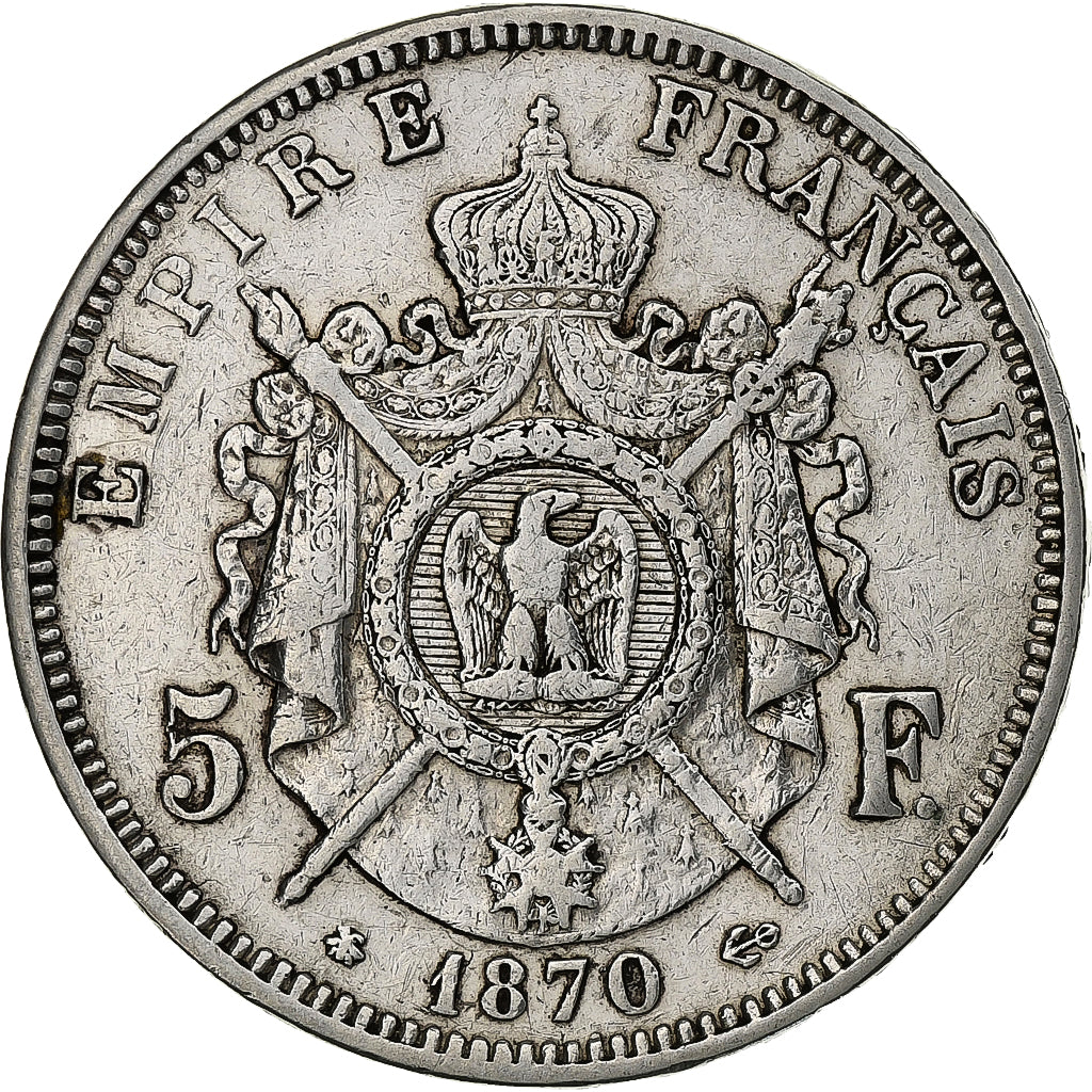 France, Napoleon III, 5 Francs, Napoléon III, 1870, Paris, Silver, VF(30-35)