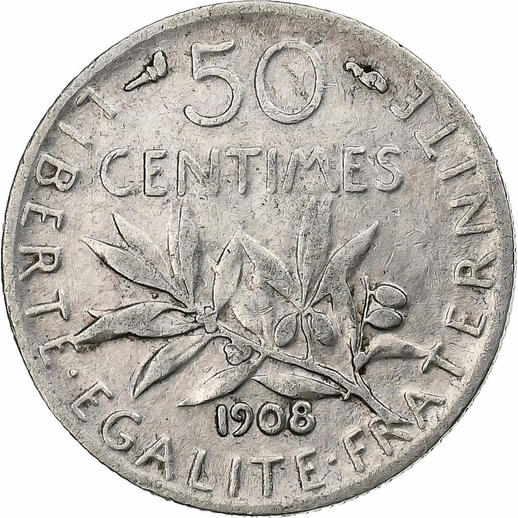 Frankreich, 50 Centimes, Semeuse, 1908, Paris, Silber, S+, Le Franc:F.190