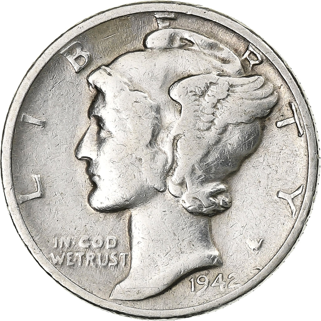 États-Unis, Dime, Mercury Dime, 1942, U.S. Mint, Argent, TB+, KM:140