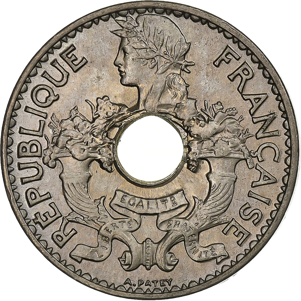 FRENCH INDO-CHINA, 5 Cents, 1923, Paris, Copper-nickel, EF(40-45), KM:18