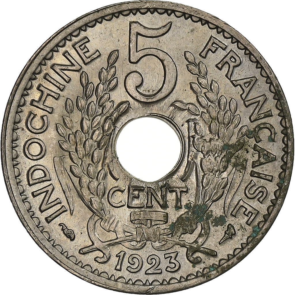 FRENCH INDO-CHINA, 5 Cents, 1923, Paris, Copper-nickel, EF(40-45), KM:18