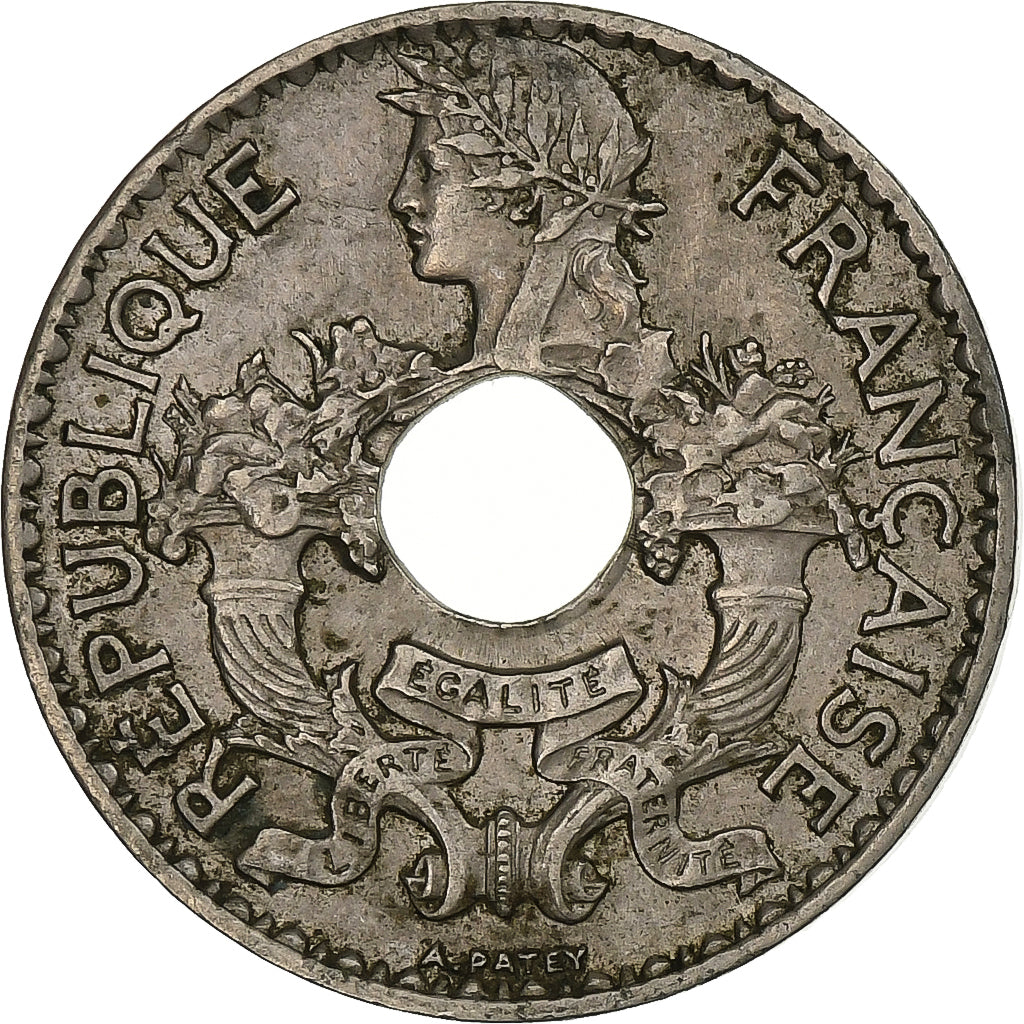 FRANCUSKIE INDOCHINY, 5 Cents, 1923, Paris, Miedź-Nikiel, EF(40-45), KM:18