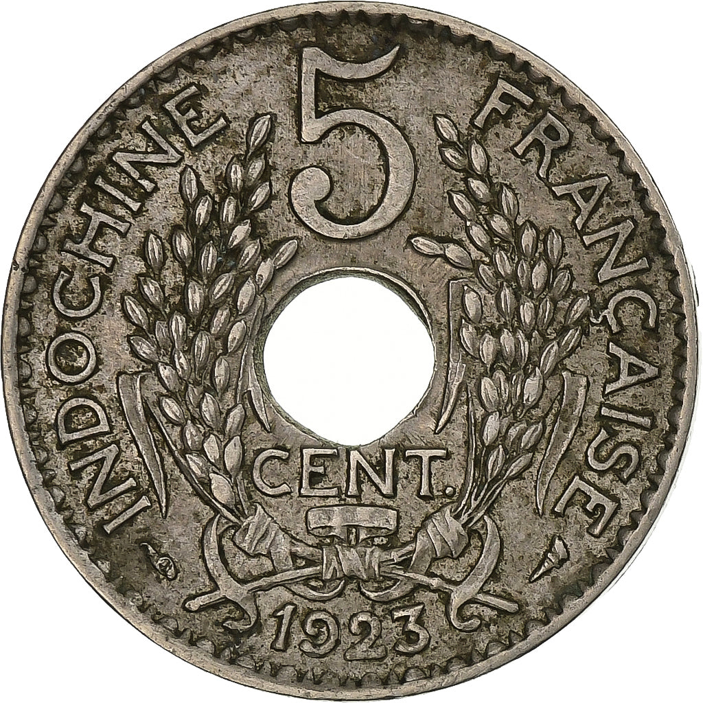 FRANCUSKIE INDOCHINY, 5 Cents, 1923, Paris, Miedź-Nikiel, EF(40-45), KM:18