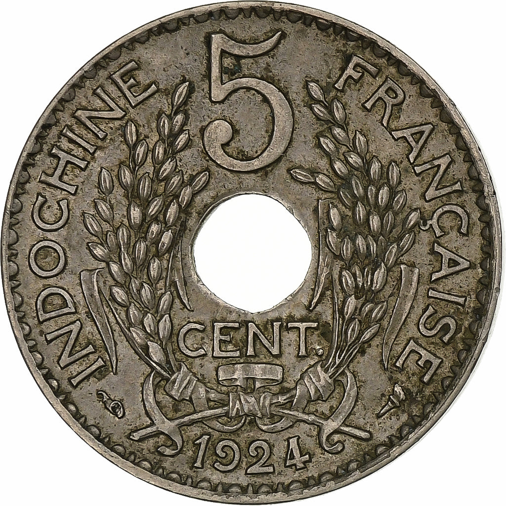 INDOCHINA FRANCESA, 5 Cents, 1924, Paris, Cobre-níquel, EF(40-45), KM:18