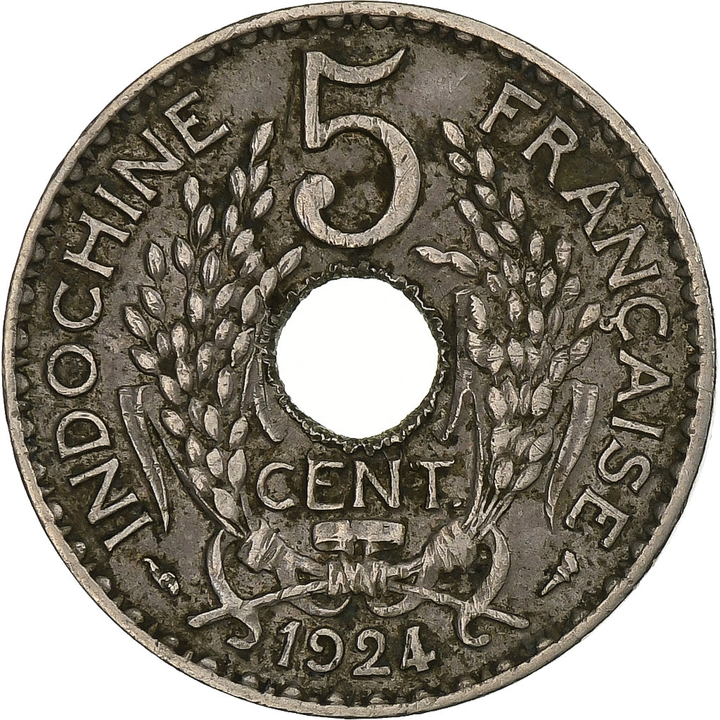 INDOCHINA FRANCESA, 5 Cents, 1924, Paris, Cobre-níquel, VF(30-35), KM:18