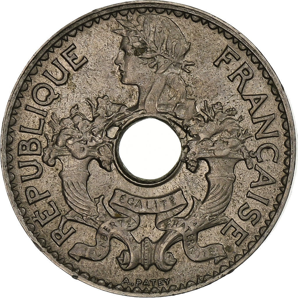 FRANCUSKIE INDOCHINY, 5 Cents, 1925, Paris, Miedź-Nikiel, AU(55-58), KM:18