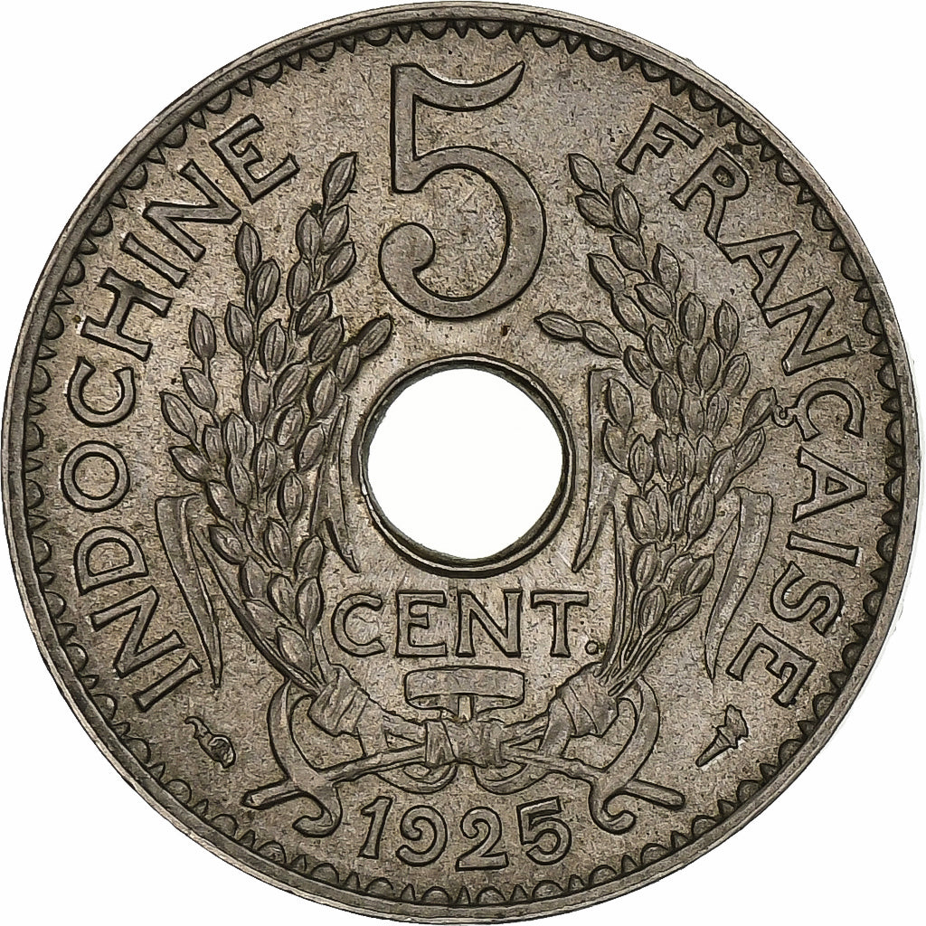 FRANCUSKIE INDOCHINY, 5 Cents, 1925, Paris, Miedź-Nikiel, AU(55-58), KM:18