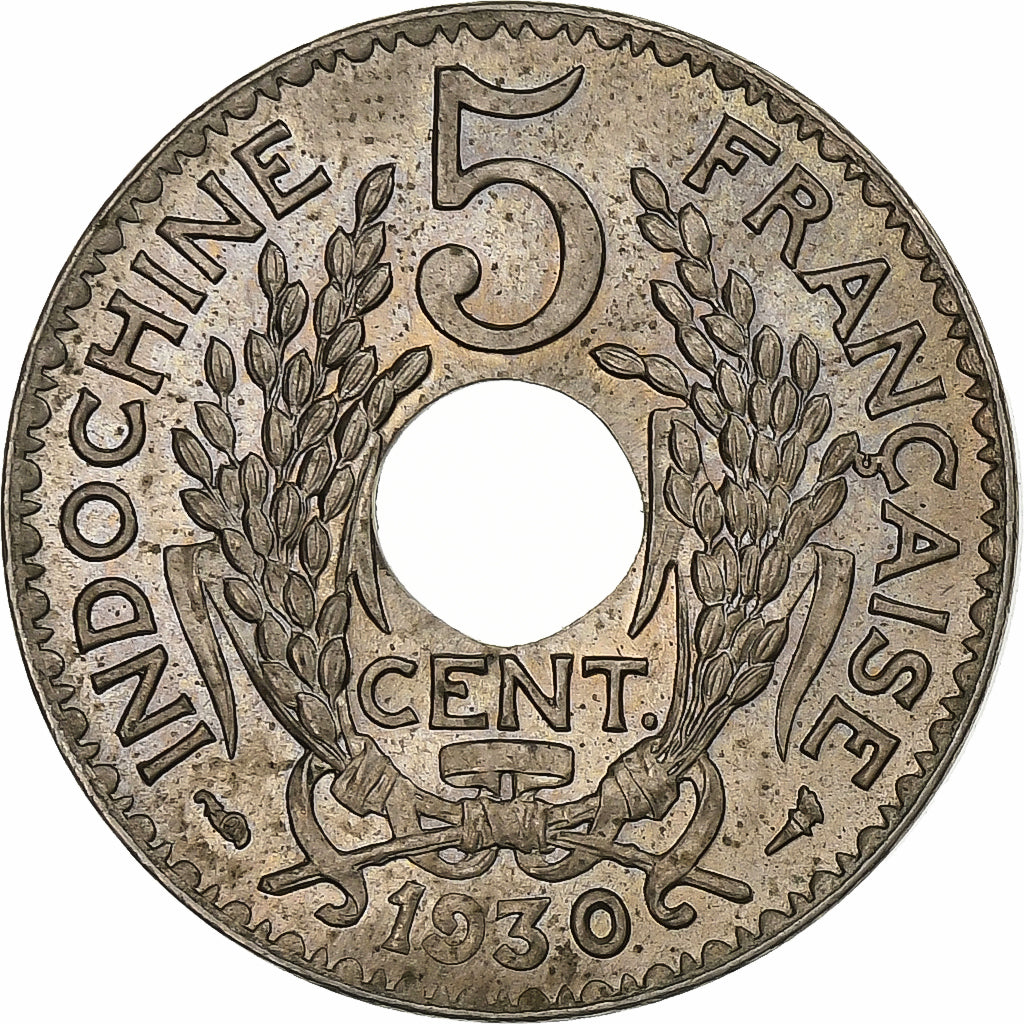 INDOCINA FRANCESE, 5 Cents, 1930, Paris, Rame-nichel, SPL, KM:18