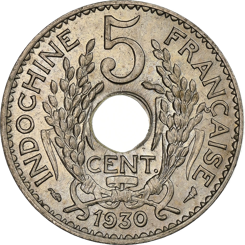 FRANCUSKIE INDOCHINY, 5 Cents, 1930, Paris, Miedź-Nikiel, MS(60-62), KM:18