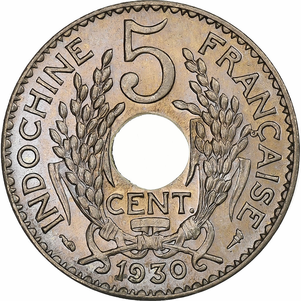 FRENCH INDO-CHINA, 5 Cents, 1930, Paris, Copper-nickel, MS(65-70), KM:18