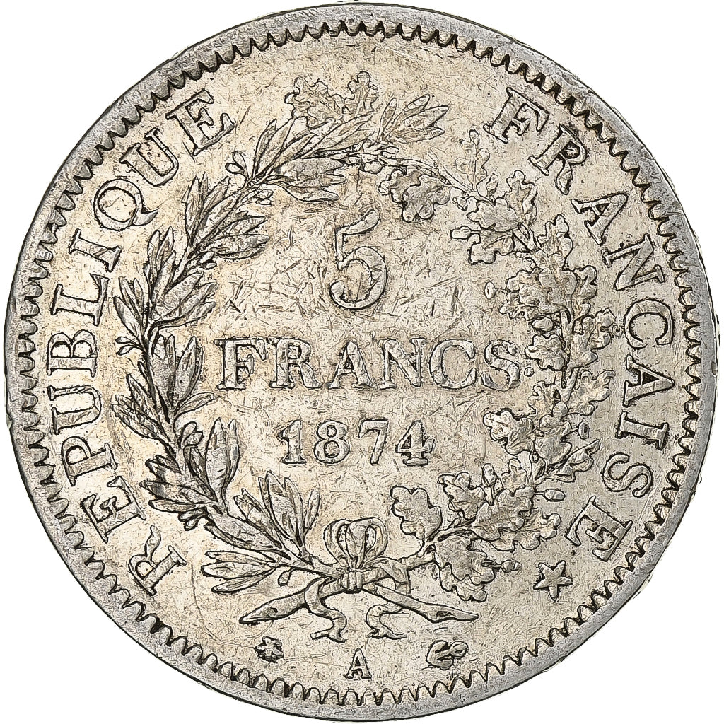 Francja, 5 Francs, Hercule, 1874, Paris, Srebro, VF(20-25), KM:820.1