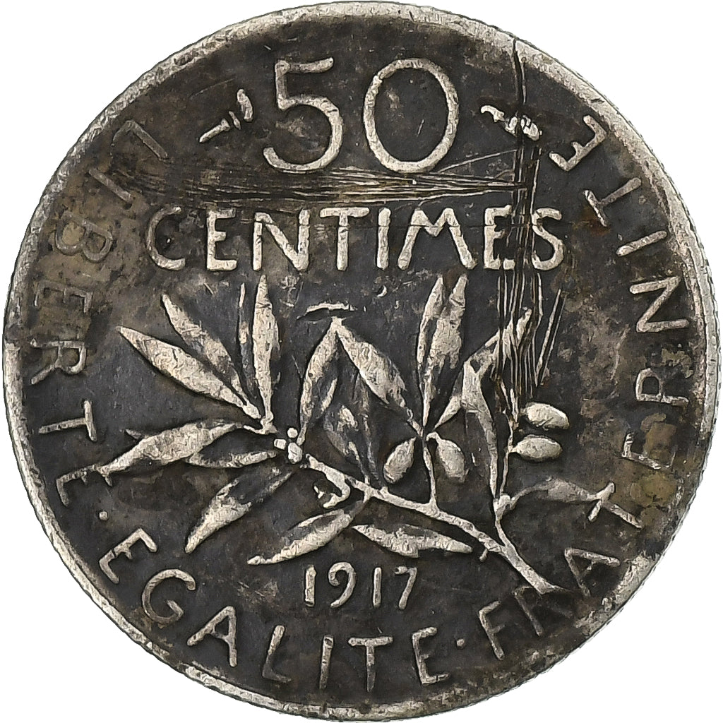 France, 50 Centimes, Semeuse, 1917, Paris, Silver, VF(20-25), KM:854