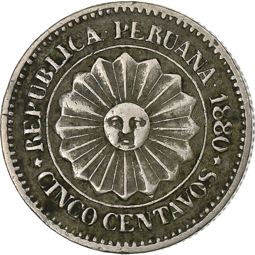 Perù, SOUTH PERU, 5 Centavos, 1880, Lima, Rame-nichel, BB, KM:197