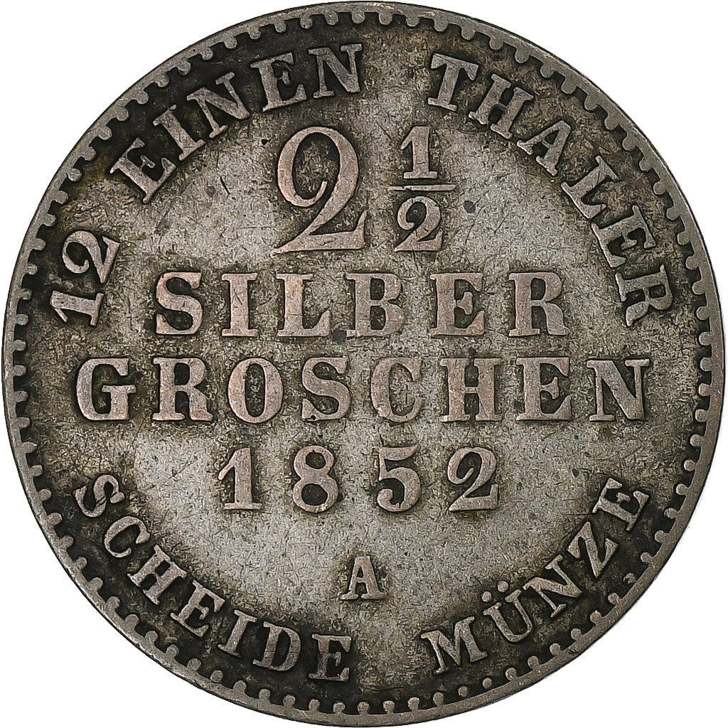 German States, PRUSSIA, Friedrich Wilhelm IV, 2-1/2 Silber Groschen, 1852