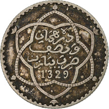 Maroc, 'Abd al-Hafiz, 1/4 Rial, 2-1/2 Dirhams, AH 1329 (1911), bi-Bariz, Argent