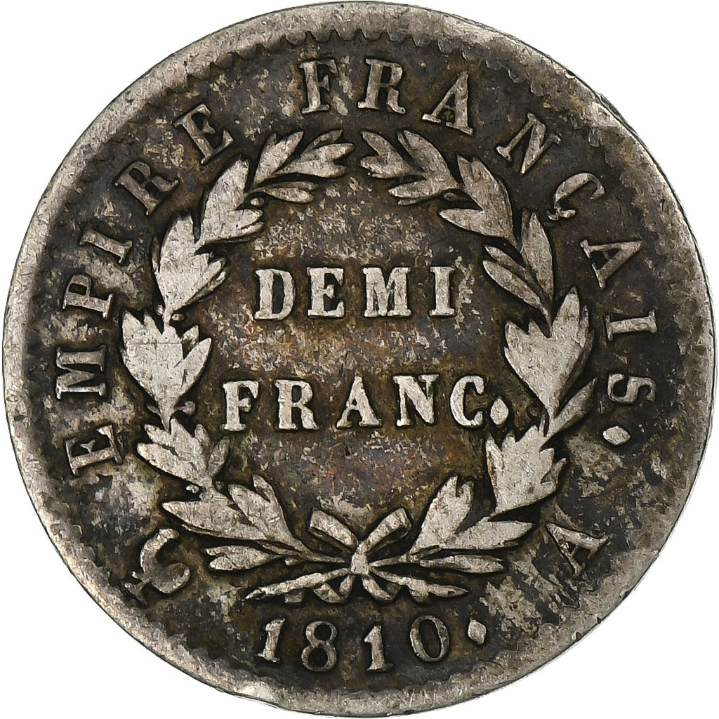France, 1/2 Franc, Napoléon I, 1810, Paris, Silver, VF(30-35), KM:691.1