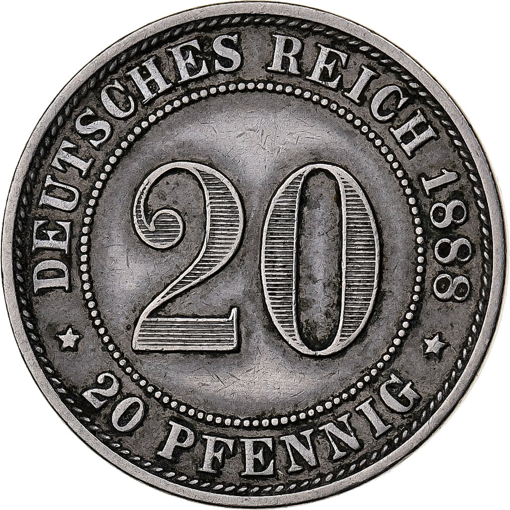 GERMANY - EMPIRE, Wilhelm I, 20 Pfennig, 1888, Berlin, Copper-nickel, VF(30-35)