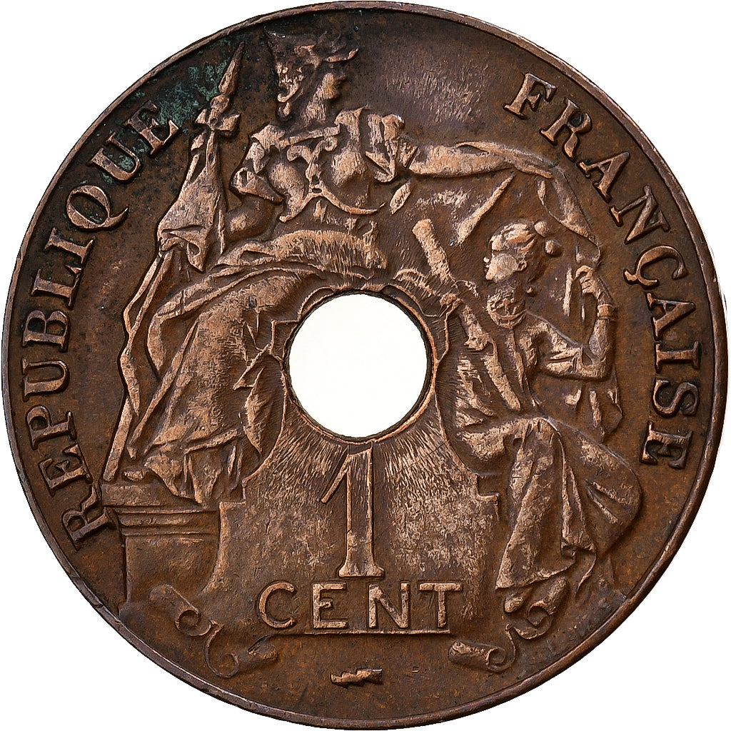 FRANCUSKIE INDOCHINY, Cent, 1922, Poissy, Brązowy, VF(30-35), KM:12.3