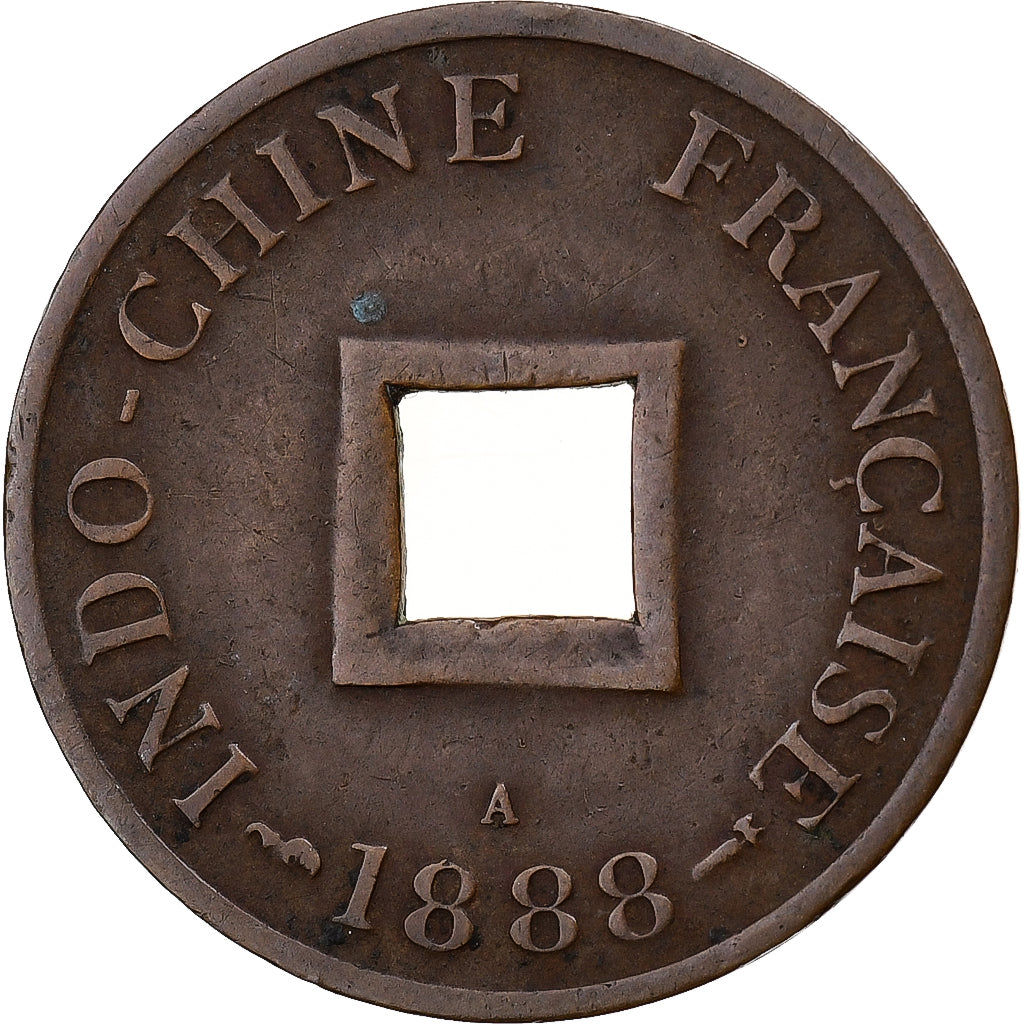 INDOCHINA FRANCESA, 2 Sapeque, 1888, Paris, Bronce, BC+, KM:6