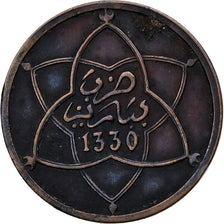 Marocco, Yusuf, 2 Mazunas, 1912, bi-Bariz, Paris, BB, Bronzo, KM:27, Lecompte:38