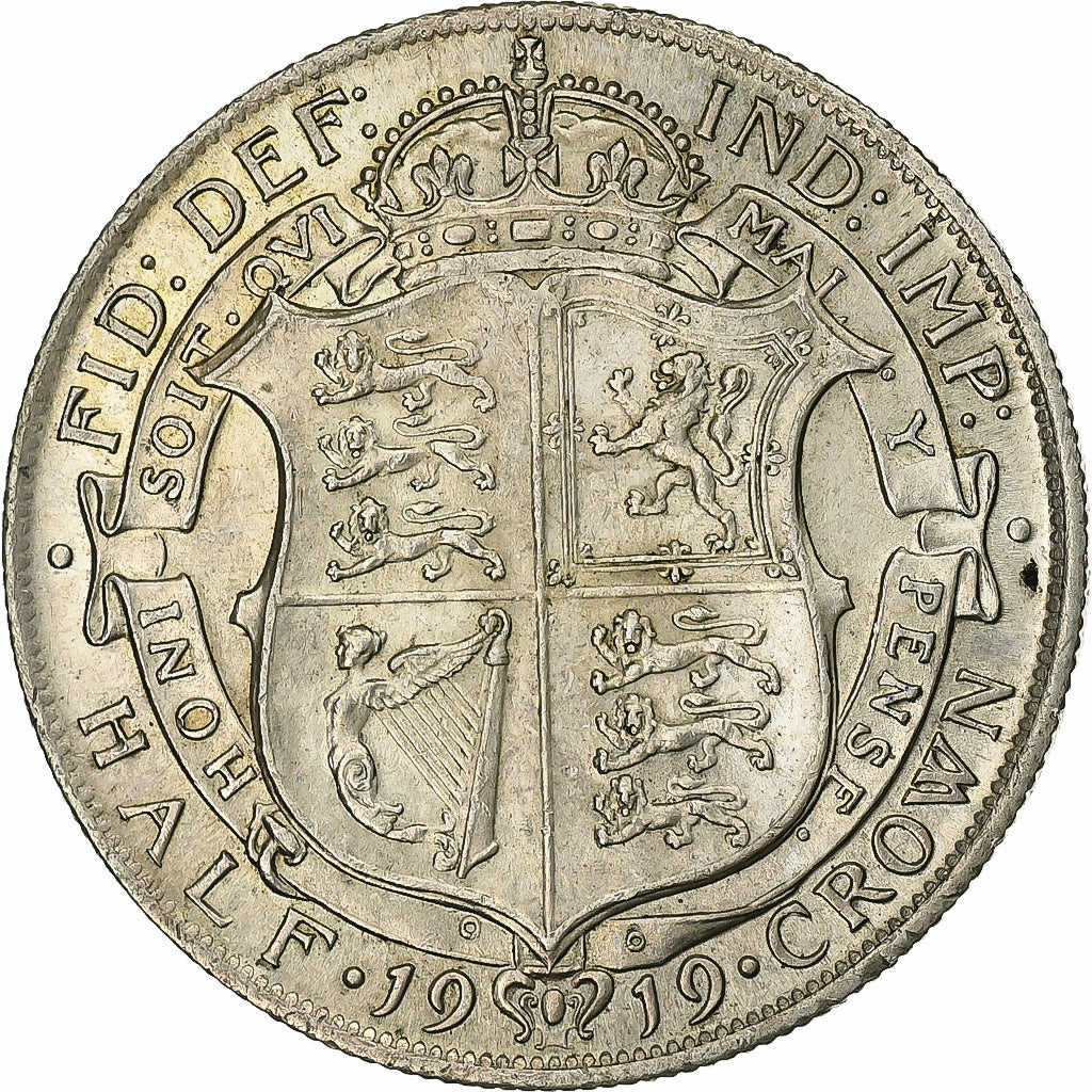 Great Britain, George V, 1/2 Crown, 1919, Silver, AU(50-53), KM:818.1